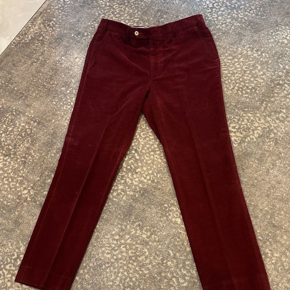 PETER MILLAR MENS BURGUNDY THIN CORDUROY SLACKS SIZE 34